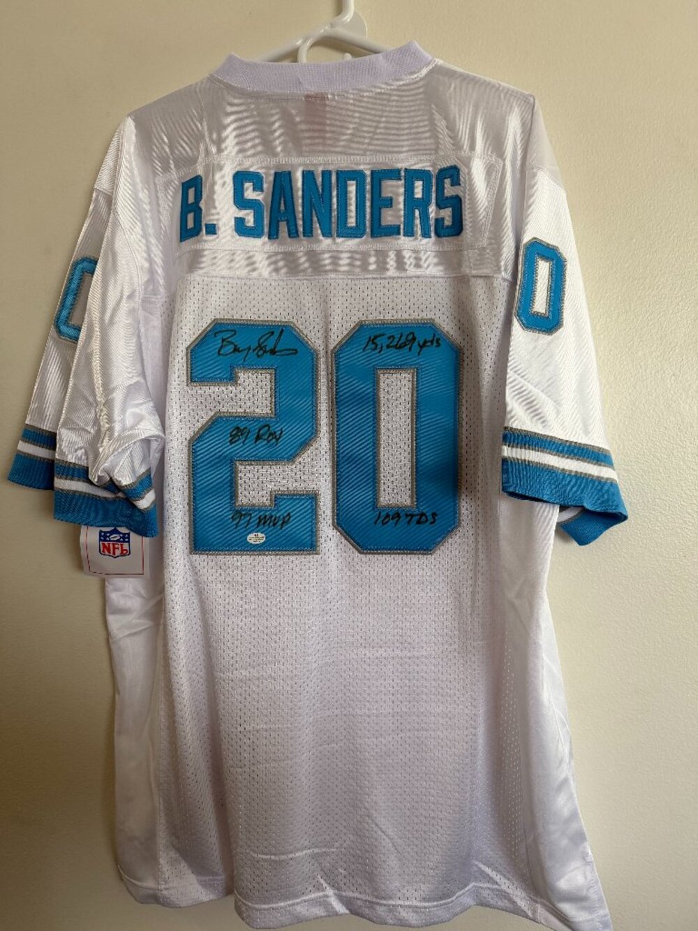 BARRY SANDERS SIGNED DETROIT LIONS AUTOGRAPHED MITCH NESS JERSEY W/COA XL 24-01A